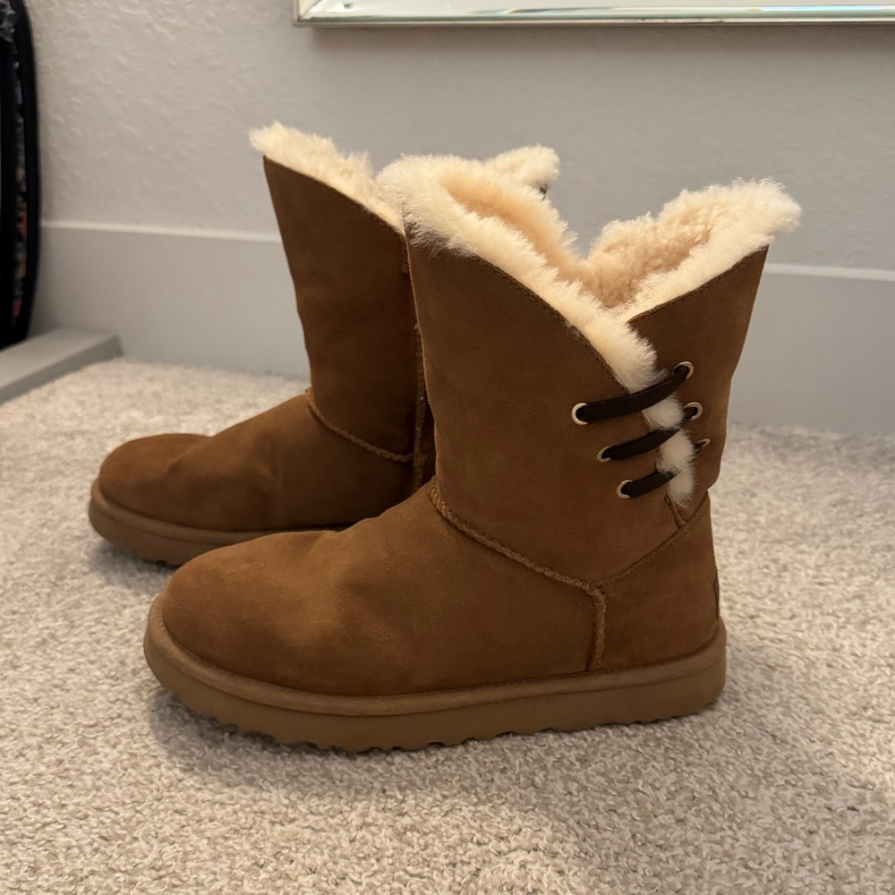 UGG Chestnut Suede Fur Lined Lace Detail Boots